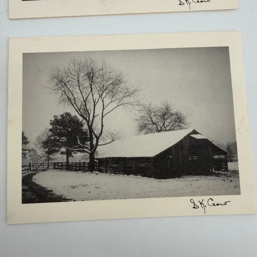 B.K. Crow Winter Landscape Blank Note Cards Set of 8 Rustic Barn‎ Farm Snow B&W